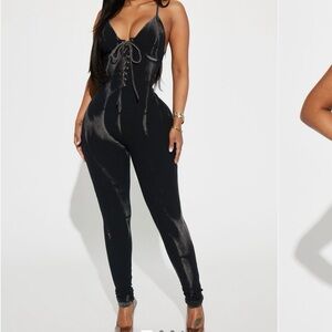 Fashion Nova Black Lace-Up Ribbed Jumpsuit – Size Large | Clubwear | Bodycon